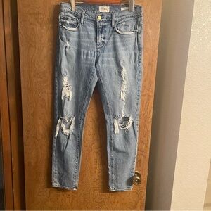 Frame Denim Le Garçon Distressed Light Wash Ankle Jeans Sz 28